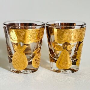 CULVER Florentine Fruit Mid Century Shot Glasses Gold Gilt MCM Barware 60s Glam